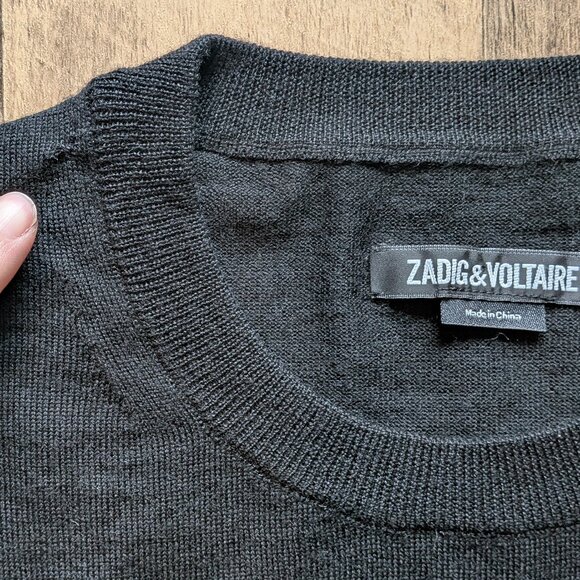 Zadig & Voltaire Kennedy Sweater Lightning Bolts Black XS Merino Wool - Picture 2 of 7